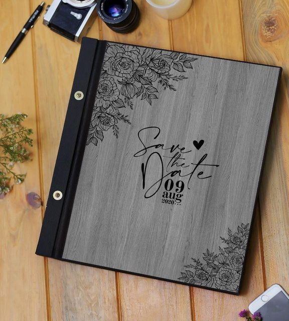 Save the Date floral wood cover